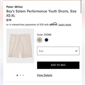 Peter Millar boys stone size XL(13-14) Salem Performance Youth Shorts